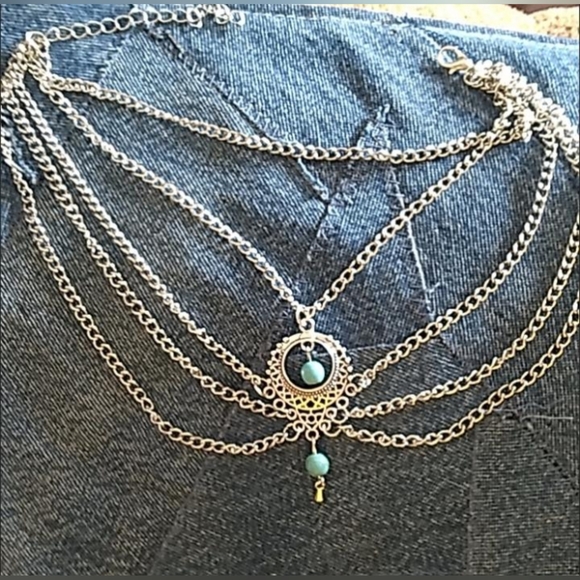 New & Unique Silver Anklet Multi-layer with Turquoise Beads - Picture 6 of 11